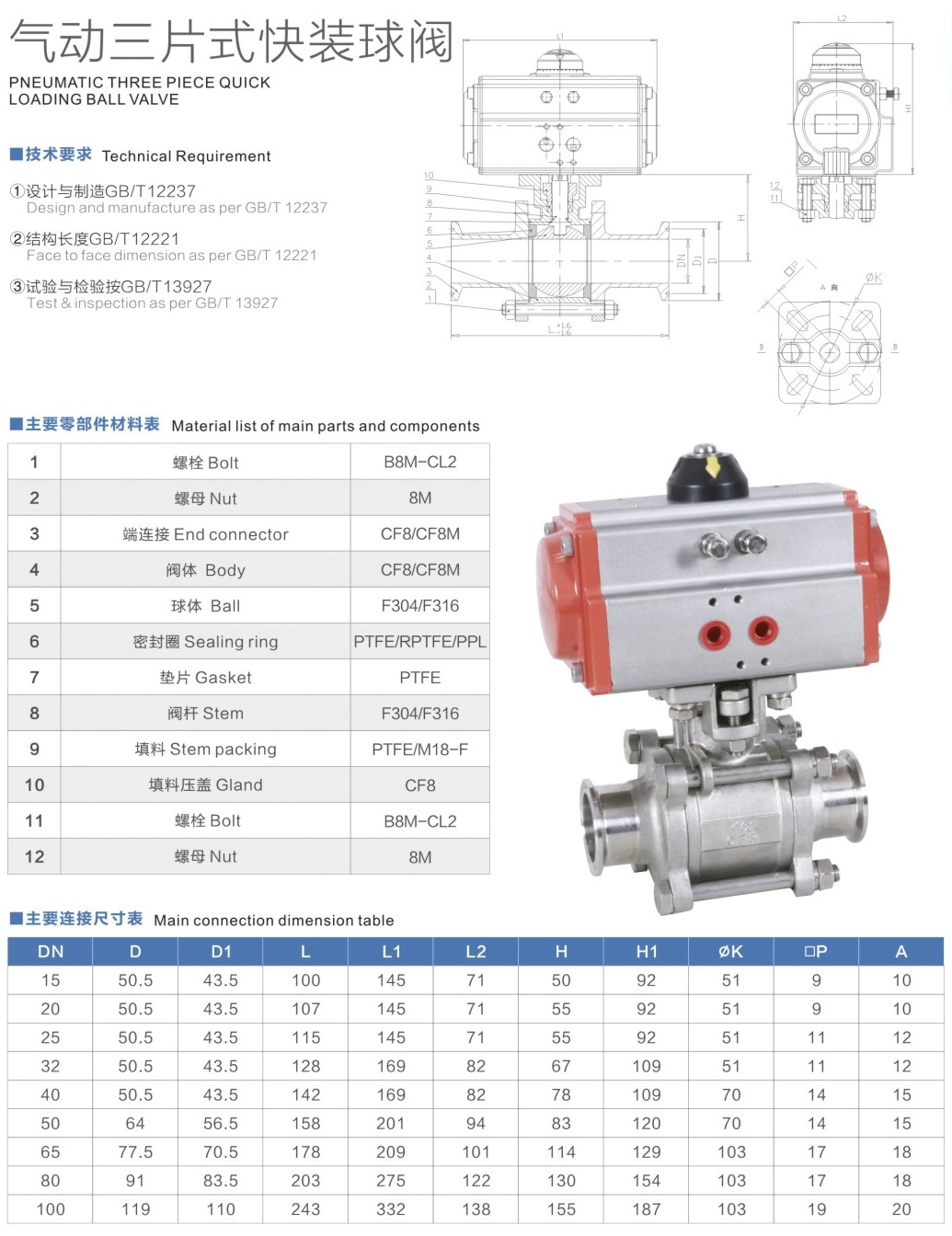 三片式氣動(dòng)快裝球閥結(jié)構(gòu)圖解